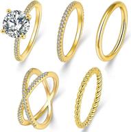 💍 stunning 5 piece gold engagement ring set - stackable x promise rings for women, 18k gold plated with cubic zirconia, sizes 6 to 9 logo