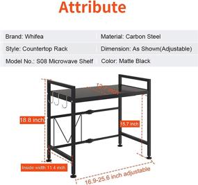 img 2 attached to Adjustable Countertop Microwave Oven Rack - 2-Tier Storage Stand Organizer with 3 Hooks for Kitchen Supplies and Tableware - Home and Office Use - Horizontal Extension 16.9''-25.6'' - Carbon Steel Matte Black Finish