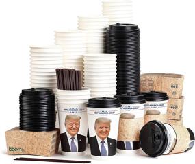 img 4 attached to 🍵 Trump Coffee Cups - 16oz Set of 100: Sleeves, Black Lids & Stirrer Straws - Travel To Go Disposable Cups - Paper Coffee Cups - like Starbucks - By Stone boomer