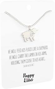 img 1 attached to Happy Kisses Lamb Necklace with Cross Over Heart – First Communion Gift for Girls – Cute Charm 👧 with Message Card – Adjustable Chain 18 to 15 Inches for Women & Children: Perfect Jewelry for Special Occasions