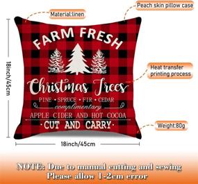 img 3 attached to 🎄 Set of 4 Christmas Pillow Covers 18x18 Inch - Linen Square Buffalo Plaid Style Pillowcases for Farmhouse Home Decor - Red Xmas Decorations for Bed and Sofa - Cushion Case