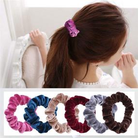 img 1 attached to 👱 10 Pcs Velvet Scrunchies Hair Ties - Stylish KINGMAS Flannelette Hair Bands for Women, Elastic Hair Ropes and Accessories