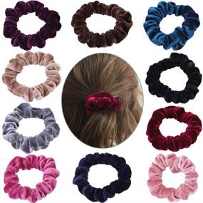 img 3 attached to 👱 10 Pcs Velvet Scrunchies Hair Ties - Stylish KINGMAS Flannelette Hair Bands for Women, Elastic Hair Ropes and Accessories