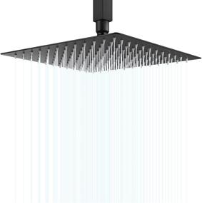 img 4 attached to 🚿 12 Inch Rainfall Shower Head, Matte Black Square Stainless Steel Rain Showerhead - High Pressure Waterfall, Crackproof Coverage with Silicone Nozzle - 1/16" Ultra Thin Design & Swivel Connector