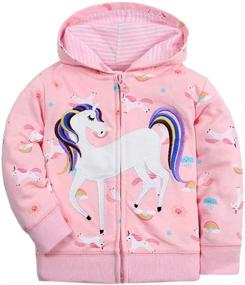 img 4 attached to 🦄 Cute Toddler Unicorn Hoodie Zip Up Jackets for Baby Girls - Outdoor Cartoon Hooded Sweatshirt for Kids