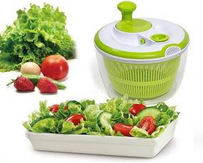 img 3 attached to DenSan Crank Handle & Locking Lid 4.5 Quart Manual Good Grip Vegetable Dryer & Drain with Quick Filter for Lettuce Salad Spinner(Green)