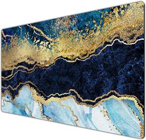 img 4 attached to 🖱️ Gaming Mouse Pad - Extended, Large Computer Keyboard Mouse Mat Desk Pad with Non-Slip Rubber Base - Work Game Office Home - Blue Cracked Marbling Design - 23.6x13.8x0.12inch