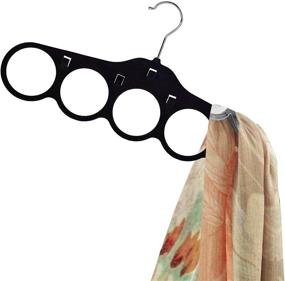 img 1 attached to 🧣 ManGotree Velvet Scarf Hanger - Flocked Velvet Finish, Scarf Organizer with 5 Loops and Hooks for Shawls, Scarves, Ties, Belts, Accessories - Black (3 Pack)