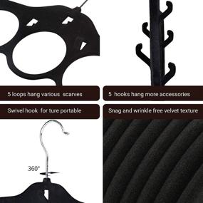 img 2 attached to 🧣 ManGotree Velvet Scarf Hanger - Flocked Velvet Finish, Scarf Organizer with 5 Loops and Hooks for Shawls, Scarves, Ties, Belts, Accessories - Black (3 Pack)