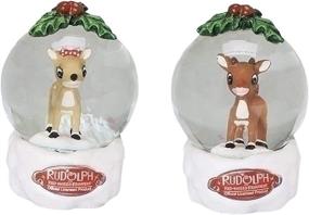 img 1 attached to 🌟 Set of 2 Rudolph and Clarice 3 Inch Resin Christmas Glitter Globes