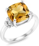 gem stone king 925 sterling silver yellow citrine women engagement ring (3.51 ct cushion) - birthstone gemstone, sizes 5-9 logo