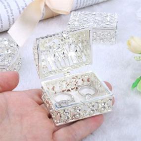 img 1 attached to Vintage Metallic Floral Engraved Jewelry Trinket Box - Rectangle Earring, Ring, and Necklace Organizer Storage Case for Weddings or Birthdays - Perfect Gift by YU FENG
