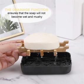 img 1 attached to 🎍 Fufengz Bamboo Wooden Soap Dishes: Stylish Bar Soap Holder Set for Bathroom, Shower, and Sink (Two Pieces in Black)