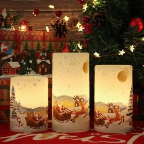 img 2 attached to GenSwin Christmas Flameless Candles Pack of 3 With Timer, Flickering LED Pillar Real Wax Candles - Snowman, Santa Claus, Deer - Battery Operated, Warm Light - Home Decor Gift