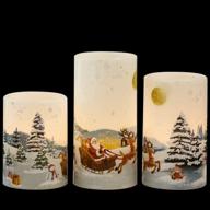 genswin christmas flameless candles pack of 3 with timer, flickering led pillar real wax candles - snowman, santa claus, deer - battery operated, warm light - home decor gift логотип