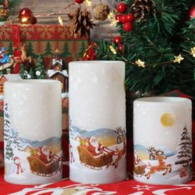 img 3 attached to GenSwin Christmas Flameless Candles Pack of 3 With Timer, Flickering LED Pillar Real Wax Candles - Snowman, Santa Claus, Deer - Battery Operated, Warm Light - Home Decor Gift