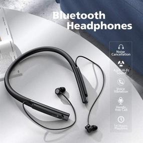 img 2 attached to 🎧 Беспроводные наушники Iqua с активным шумоподавлением и микрофоном, Bluetooth наушники, батарея на 14 часов, комфортный кожаный ошейник, совместимость с iOS Android для работы и путешествий.