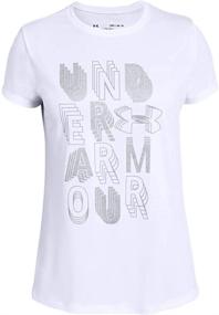 img 2 attached to 👚 Stylish Girls' Under Armour Linear Wordmark Short Sleeve T-shirt