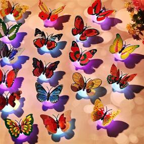 img 2 attached to 🦋 36 3D LED Butterfly Decoration Night Light Sticker for Garden Backyard Lawn Party Festive Party Nursery Bedroom Living Room - Single and Double Wall Light