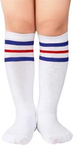 img 4 attached to Zando Kids Cotton Three Stripes Sport Soccer Team Socks - Cute Knee High Tube Stocking for Boys Girls - Uniform for Better SEO