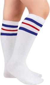 img 3 attached to Zando Kids Cotton Three Stripes Sport Soccer Team Socks - Cute Knee High Tube Stocking for Boys Girls - Uniform for Better SEO