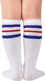 img 2 attached to Zando Kids Cotton Three Stripes Sport Soccer Team Socks - Cute Knee High Tube Stocking for Boys Girls - Uniform for Better SEO