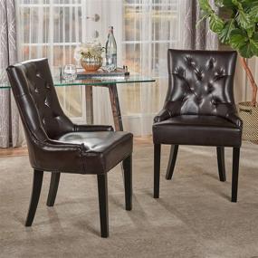 img 3 attached to Hayden Tufted Brown Leather Dining Chairs by Christopher Knight Home - Set of 2, Brown