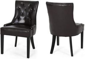 img 4 attached to Hayden Tufted Brown Leather Dining Chairs by Christopher Knight Home - Set of 2, Brown