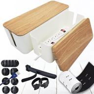 🔌 updated anti-skid cable management box organizer set - pack of 2 with configuration kit, large and medium white boxes with faux wood design lid - covers and hides cords/wires/power strip logo