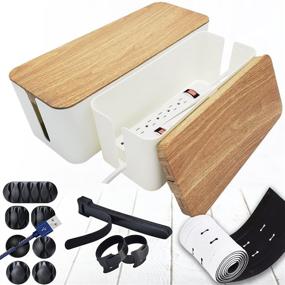 img 4 attached to 🔌 Updated Anti-Skid Cable Management Box Organizer Set - Pack of 2 with Configuration Kit, Large and Medium White Boxes with Faux Wood Design Lid - Covers and Hides Cords/Wires/Power Strip