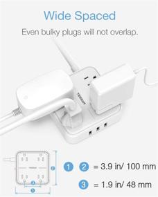 img 3 attached to TESSAN Flat Plug Power Strip with 3 USB Ports - 4 Outlet Extension Cord Wall Mount Charging Station - Compact Size for Indoor, Office, Travel - White