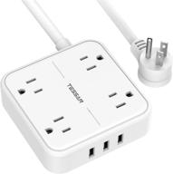 tessan flat plug power strip with 3 usb ports - 4 outlet extension cord wall mount charging station - compact size for indoor, office, travel - white логотип