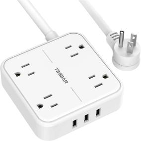 img 4 attached to TESSAN Flat Plug Power Strip with 3 USB Ports - 4 Outlet Extension Cord Wall Mount Charging Station - Compact Size for Indoor, Office, Travel - White