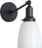 🔦 permo industrial vintage slope pole wall mount single sconce with 5.5&#34; oval dome milk white glass shade - black wall sconce light lamp fixture логотип