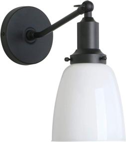 img 4 attached to 🔦 Permo Industrial Vintage Slope Pole Wall Mount Single Sconce with 5.5&#34; Oval Dome Milk White Glass Shade - Black Wall Sconce Light Lamp Fixture