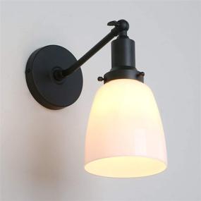 img 1 attached to 🔦 Permo Industrial Vintage Slope Pole Wall Mount Single Sconce with 5.5&#34; Oval Dome Milk White Glass Shade - Black Wall Sconce Light Lamp Fixture