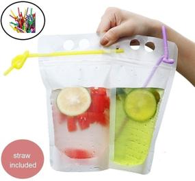 img 1 attached to 🥤 Besokuse Reclosable Drink Pouches Bags - Stand up Zipper Ice Drinking Bags, Heat-Proof Hand-held Drinking Bags with Plastic Straw (50 Pack)