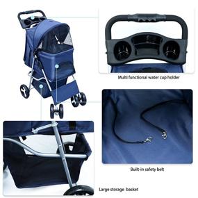 img 2 attached to Convenient One-Hand Fold Pet Stroller for Cats/Dogs - Maylai Navy Blue with Reinforced Universal Wheel, Removable Liner, and Handy Storage Basket Cup