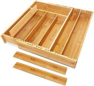 🎋 bamboo expandable drawer organizer: customizable versatile flatware holder with 6 removable dividers for kitchen utensils and cutlery логотип