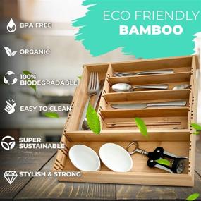 img 1 attached to 🎋 Bamboo Expandable Drawer Organizer: Customizable Versatile Flatware Holder with 6 Removable Dividers for Kitchen Utensils and Cutlery