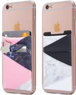 📱 (two) stretchy marble stick on wallet card holder phone pocket - pink split for iphone, android, and all smartphones logo