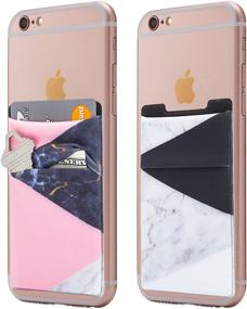 img 1 attached to 📱(Два) Эластичного мраморного кармана для карт на клейкой основе для телефона - Розовая разделенная для iPhone, Android и всех смартфонов.
