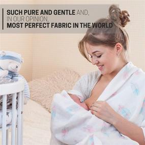 img 2 attached to Large Muslin Swaddle Blankets - Breathable Bamboo Cotton for Baby's Comfort - Set of 2, Gender Neutral Design with Feather Print - Multipurpose Nursing Cover, Swaddling Blanket, Burp Cloth - Boy Girl Soft Wraps for Preventing Overheating