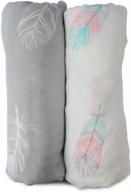 large muslin swaddle blankets - breathable bamboo cotton for baby's comfort - set of 2, gender neutral design with feather print - multipurpose nursing cover, swaddling blanket, burp cloth - boy girl soft wraps for preventing overheating logo