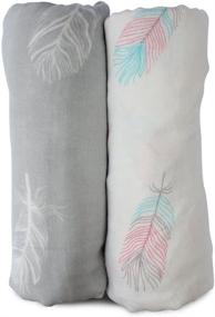 img 4 attached to Large Muslin Swaddle Blankets - Breathable Bamboo Cotton for Baby's Comfort - Set of 2, Gender Neutral Design with Feather Print - Multipurpose Nursing Cover, Swaddling Blanket, Burp Cloth - Boy Girl Soft Wraps for Preventing Overheating