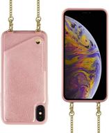 jlfch iphone xr leather wallet case with card holder and chain - rose gold logo