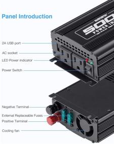 img 2 attached to 🔌 InvertTek 500W Continuous/1000W Peak Car Power Inverter - Aluminum Housing Design, DC 12V to AC 110V Adapter - 2 AC Outlets & 2A USB Port for Tablets, Laptops, and Smartphones