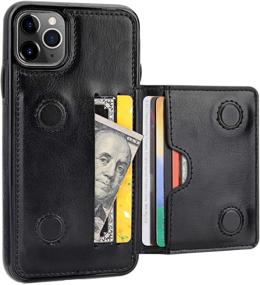 img 4 attached to 📱 KIHUWEY iPhone 11 Pro Max Wallet Case: Premium Leather, Credit Card Holder, Kickstand, Shockproof Protective Cover (Black)