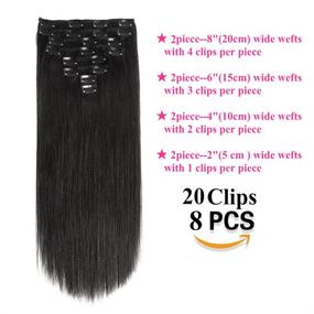 img 3 attached to 💇 Lovbite Наращивание волос Jet Black 22 дюйма - высококачественные человеческие волосы, двойная основа, 120 г, прямые, 8 штук с 20 клипсами для причесок женщин.