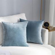 🛋️ stellhome super soft velvet square throw pillow covers for bed couch sofa bench, 18 x 18 inch (45 cm), silver blue - pack of 2 logo